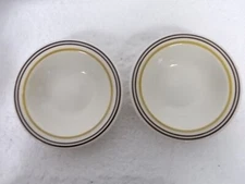 2 Vintage Homer Laughlin China ivory White Gold & Brown Bands Small Fruit Bowls