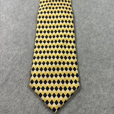 Barneys New York Tie Geometric Yellow White Blue Diamonds Italy L:56  W:3.75  