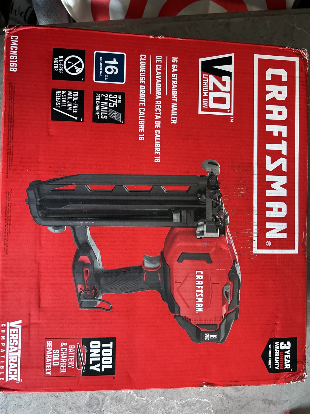 Craftsman CMCN616B V20 16 Gauge Cordless Finish Nailer Tool Only