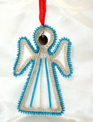 African Beaded Angel Christmas Ornament Handmade 4.5"x3" BLUE A03 - Picture 1 of 2