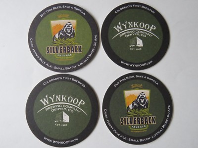 4 Beer Brewery Coasters ~ WYNKOOP Brewing Co. Silverback Pale Ale ~ Gorilla Ape