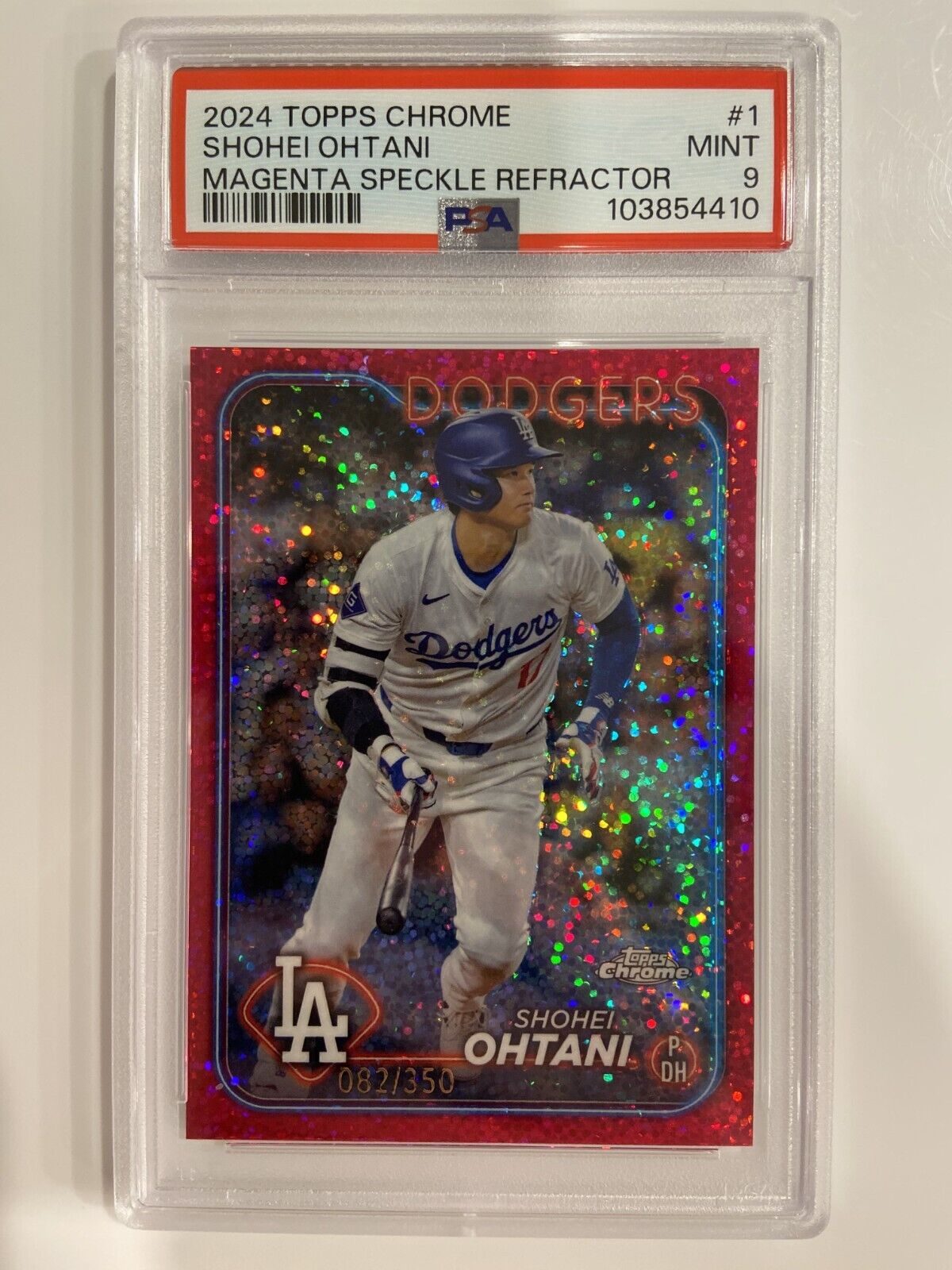 Shohei Ohtani 2024 Topps Chrome #1 Magenta Speckle Refractor Shohei Ohtani 2024 Topps Chrome #1 Magenta Speckle Refractor