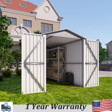 Outdoor Metal Storage Shed With Lockable Door and Window Garden Tool Vent Gray