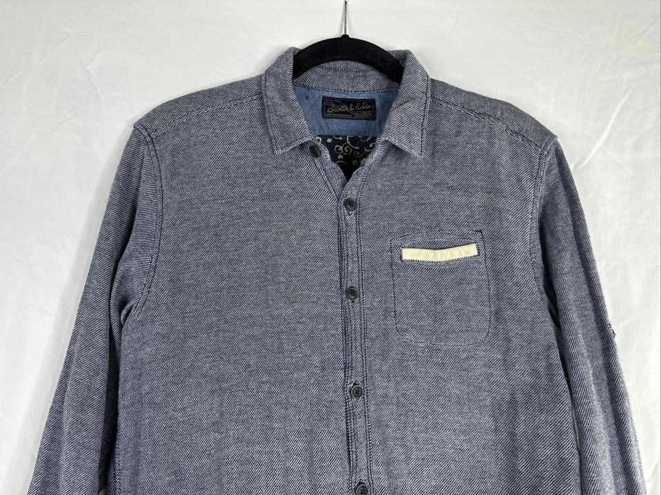Camisa de franela Scotch & Soda para hombre talla M azul manga larga abotonada forrada floral Foto 2 de 4