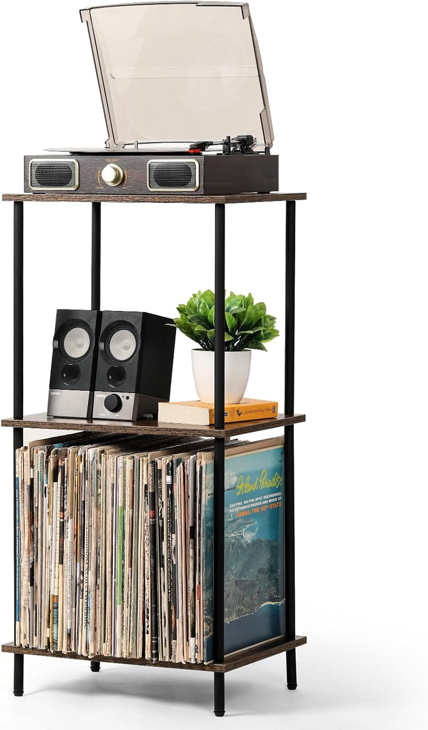 Record Player Stand with Vinyl Storage, Vinyl Record Holder, 3-Tier Turntable St