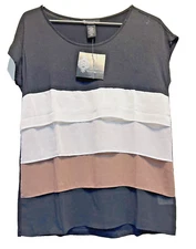 Nwt SIGNATURE STUDIO black color block knit viscose tier knit TOP S Free shippin