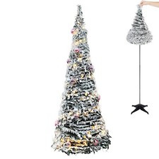 6FT Pre-Lit Flocked Fully Decorated Pull Up C...