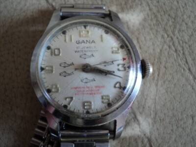 Rare Vintage BOY SIZE UNISEX GANA 17 J Unbreakable Spring Wind Up Watch / Spare