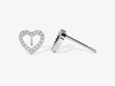 Hollow Heart Design Natural Diamonds Women's Stud Earrings In Solid 950 Platinum