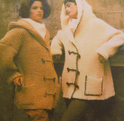  Damen Dufflejacke mit Taschen Grobstrick Easy Knit Strickmuster 34-40 inch