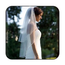 2-Tier Fingertip Wedding Veil with Pencil Edge Tulle Blusher with Comb