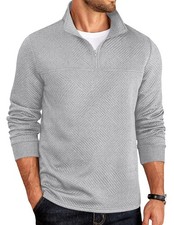 Mens Quarter Zip Pullover Casual Long Sleeve Mock Neck Geometric Texture Swea...