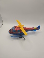       VTG. ORIGINAL TIN LITHO FIRE CHIEF WIND-UP CLOCKWORK TOY HELICOPTER WORKING