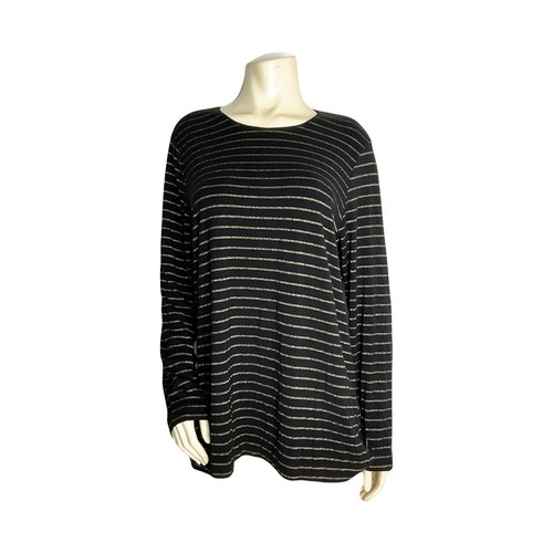 Chico's Women's Black/Gold Metallic Striped Knit Sweater L