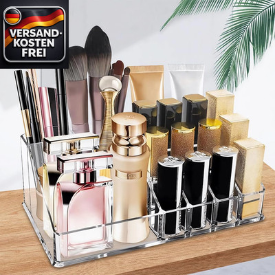 Kosmetik Organizer mit 16 Fächern für Lippenstift Pinsel & Parfüm, Acryl-Schmink