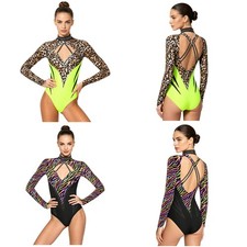 Women Leotard Keyhole Neckline Bodysuit Backless Dancewear Sparkly Gymnastics