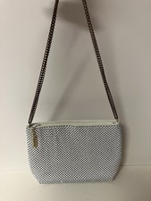 Vintage Whiting Davis Metal Mesh Evening Bag Crossbody White Chainmail Glam