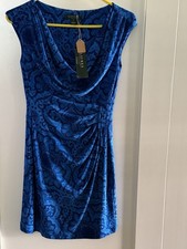 NWT Ralph Lauren Sheath Dress Sz 2 Cowl Neck Stretch Ruched Blue Dressy $134