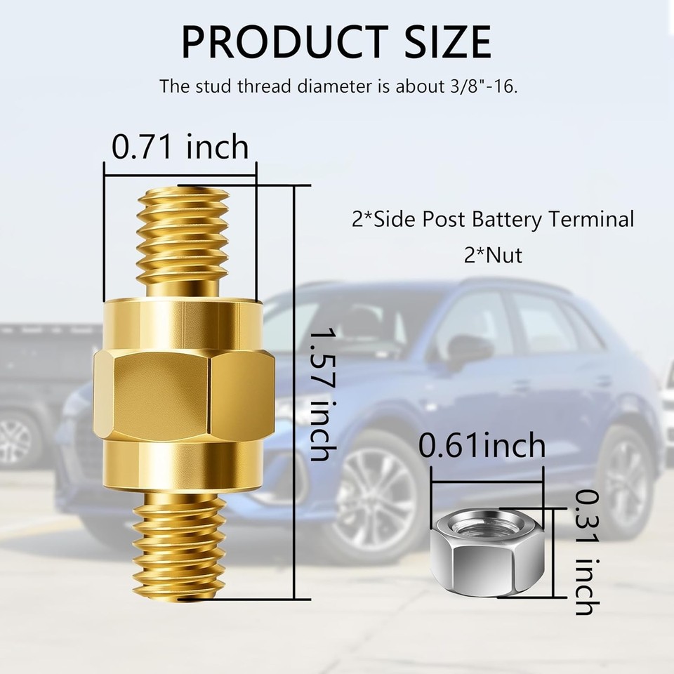 2PCS Side Post Battery Terminal with 2PCS Nut, 3/8