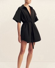 SHONA JOY Campbell Short Sleeve Drawstring Shirt Black Mini - Size AU 6