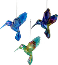 Kurt Adler Shiny Acrylic Hummingbird Ornaments, Set of 3, Assorted for Christma