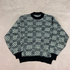 Vintage Knitted Jumper Abstract Patterned Grandad Knit Sweater Men's M