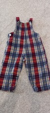 Vintage HealthTex Kids 4T Blue Red Plaid Retro Overalls Buttons USA Corduroy