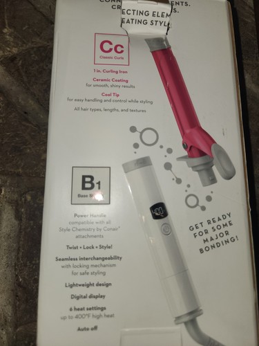 Conair Style Chemistry Starter Kit Stazione Base + Ferro Arricciacapelli 1", Bianco e Rosa - Foto 3 di 4