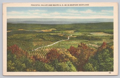 Vintage Peaceful Valley Route US 40 Western Maryland Postcard Marken Bielfeld