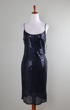 BEBE NWT 98 Navy Sequin Embellished Mesh Slip Lined Cocktail Dress Size 6
