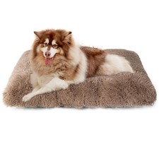 XXL Faux Fur Dog Crate Pad Washable NonSlip Calming Bed, Camel