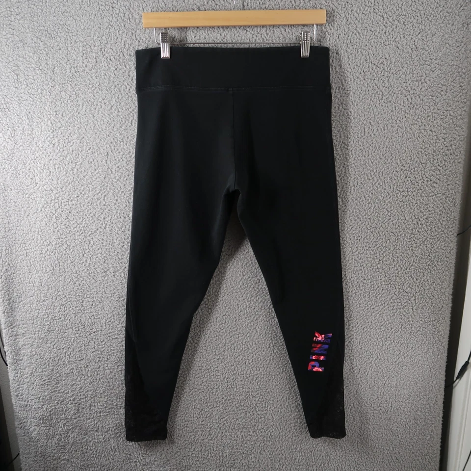 Pink Yoga Leggings Womens Large Black Lace Ankle Stretch Victorias Secret - Image 2 of 4