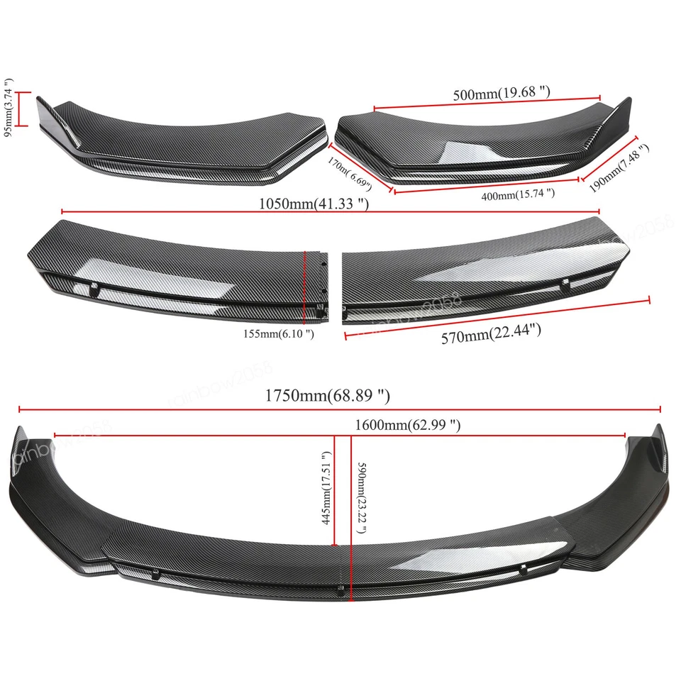 For Kia Cadenza K3 K4 K5 Front Bumper Lip Splitter Side Skirt Carbon Fiber Style Foto 2 de 4