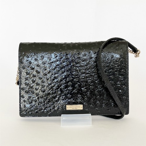 KATE SPADE Kaley Convertible Clutch Ostrich Embossed Black Leather - Picture 1 of 8