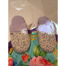 Pudus Women's Lavender Leopard-Print knit Plush Slide Slippers size xl 11-12 new