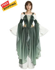 daizbella Renaissance Costume Women Ren Faire Dress Medium, Gradient Green