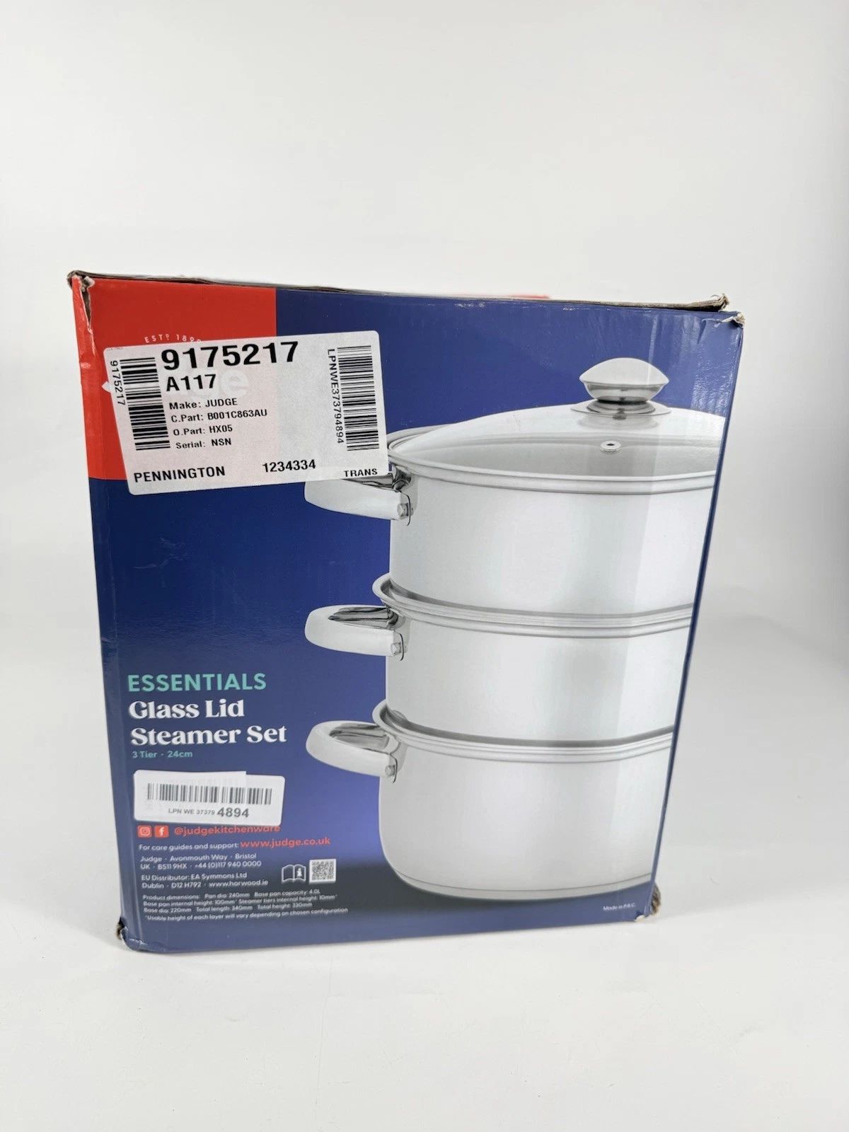 Judge Essentials Stainless Steel 3 Tier Steamer 24cm, Vented Glass Lid