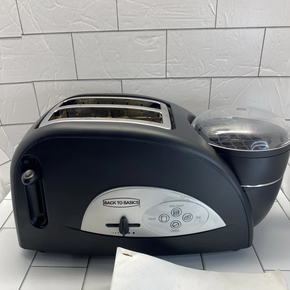 Back to Basics TEM500 Egg & Muffin 2 Slot Toaster Egg Poacher Black W Manuals - Image 2 of 4