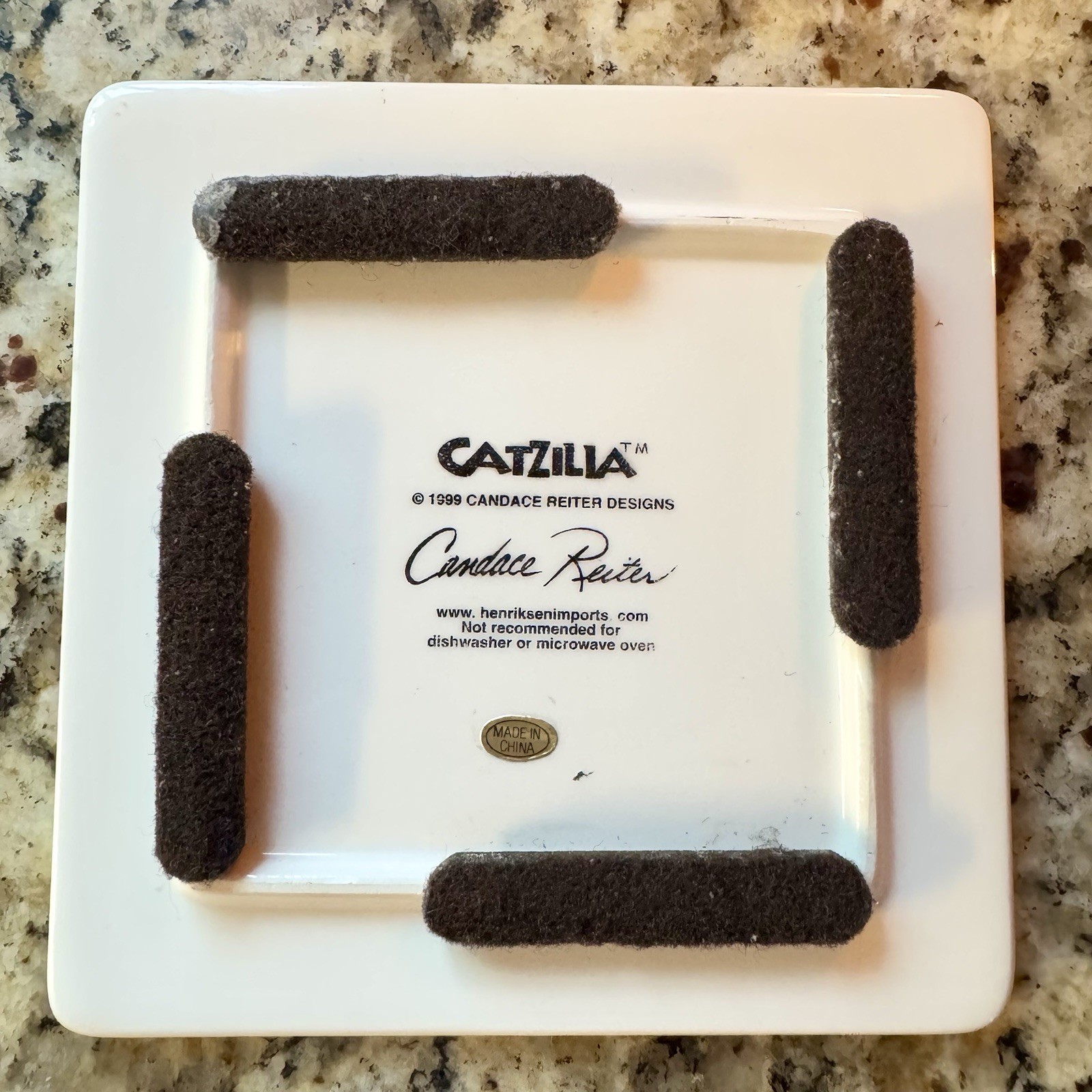 Vintage DOGZILLA 6x6 Ceramic Dog Trivet Candace Reiter Designs CATZILLA 1999 HTF - second product detail image