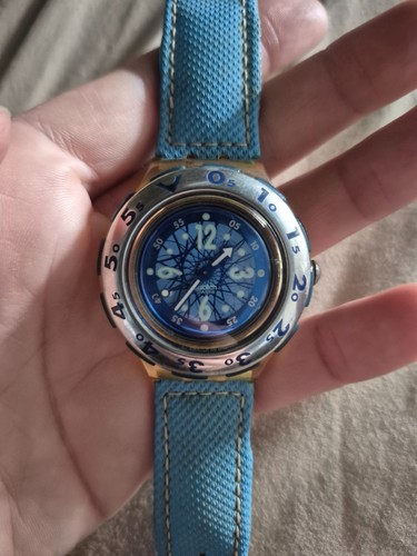 Vintage 1993 Swatch Scuba 200 Lunaire SDK113 Blue Watch Untested As Is