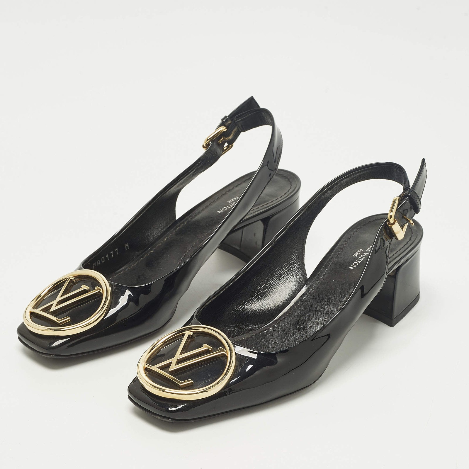 Louis Vuitton Madeleine Size 36 Black Patent Leather Slingback Pumps thumbnail 2