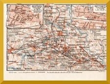 Oberschlesisches Industriegebiet + Über 100 Jahre alte Karte+ Beuthen,Kattowitz