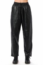Women  s Black Leather Pants  Soft Genuine Leather Joggers with Elastic Waist