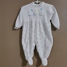Vintage Babygro Footed Romper 12 Mo White Blue Yellow Bears Balloons