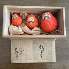 Echizen Ware Daruma Set Hand-painted 3 Different Expressions Boxed