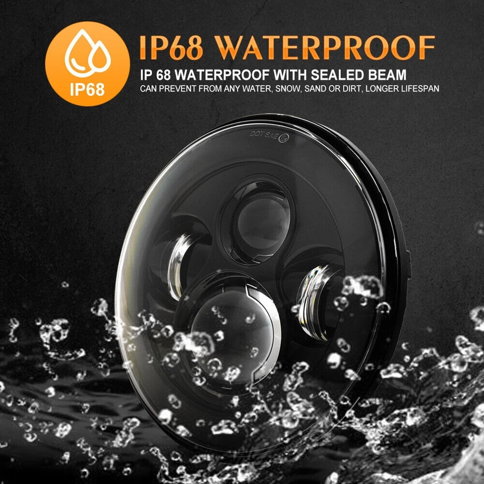 PAR de faros LED redondos negros de 7" luces altas bajas aptos para VW Beetle Classic 1967-1979 Foto 4 de 4