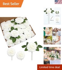 Realistic White Roses Pack - 100pcs Artificial Rose Stems