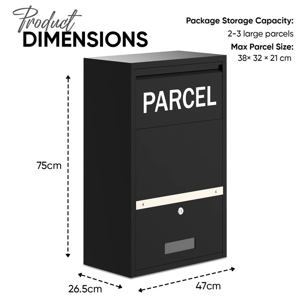 Belofay Black Parcel Drop Box  Small High Capacity Outdoor Tall Mail Box - Image 3 of 4