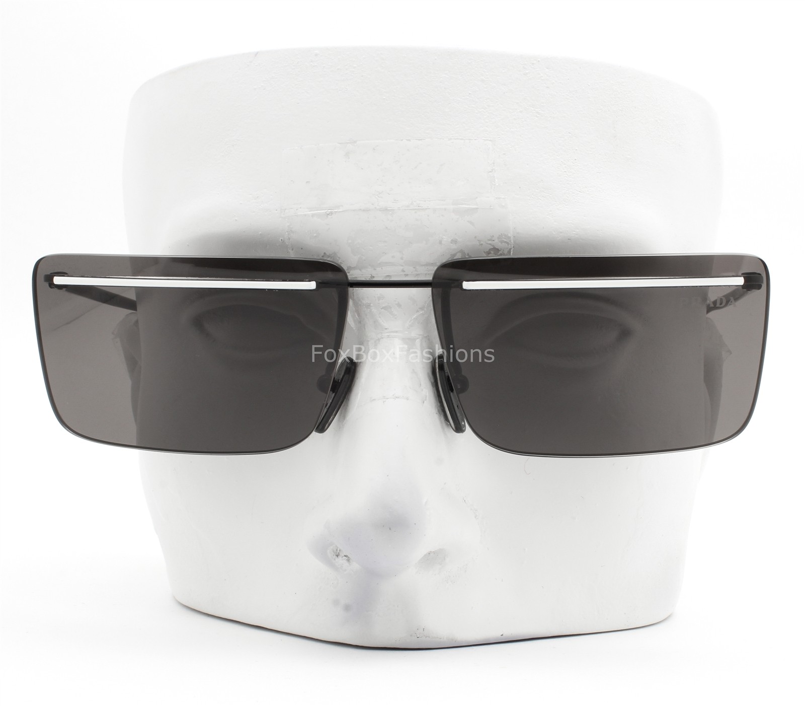 Prada Rimless Sunglasses SPR C53 YC4-60T Shiny Black White Metal with Case image 2