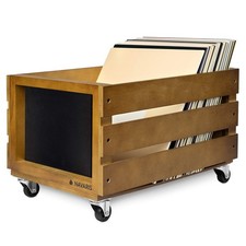 Navaris Wood Record Crate with Wheels - Vinyl Album Storage Holder Box Wooden Ca